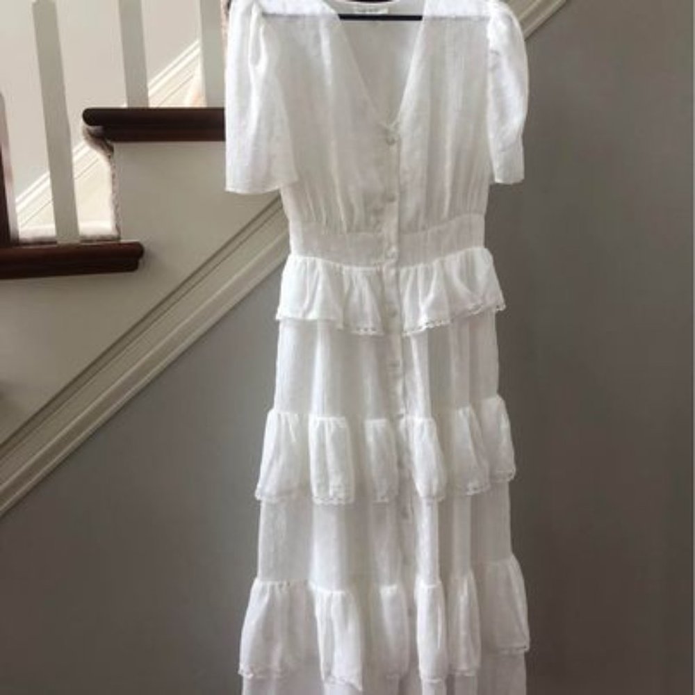 Free The Roses, White Tiered Maxi Dress, Size XS